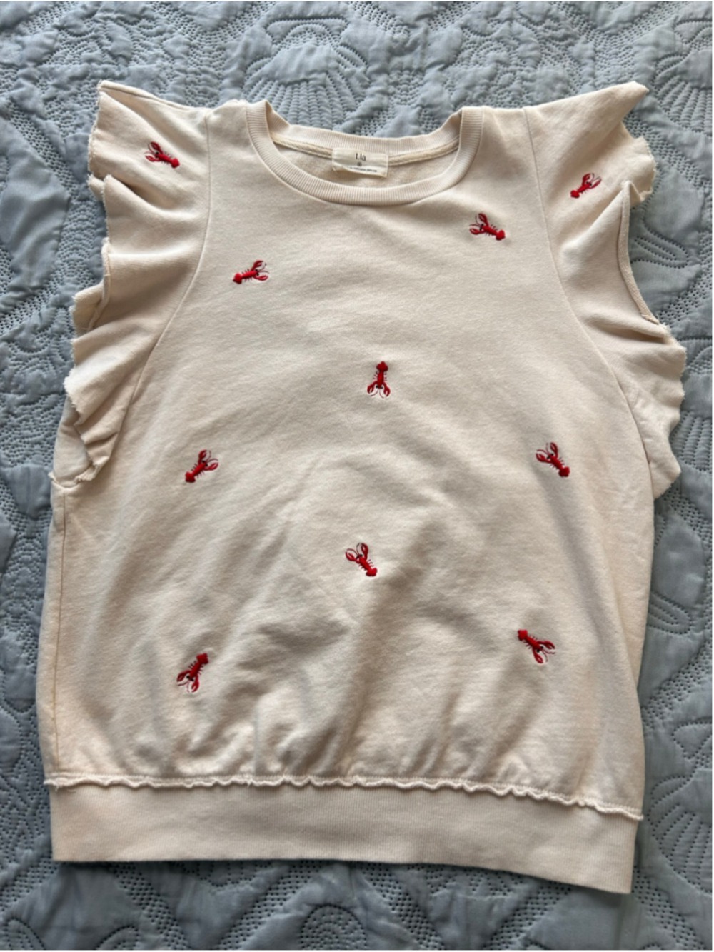 t.la Lobster Embroidered Ruffle Sleeve Sweatshirt Size S